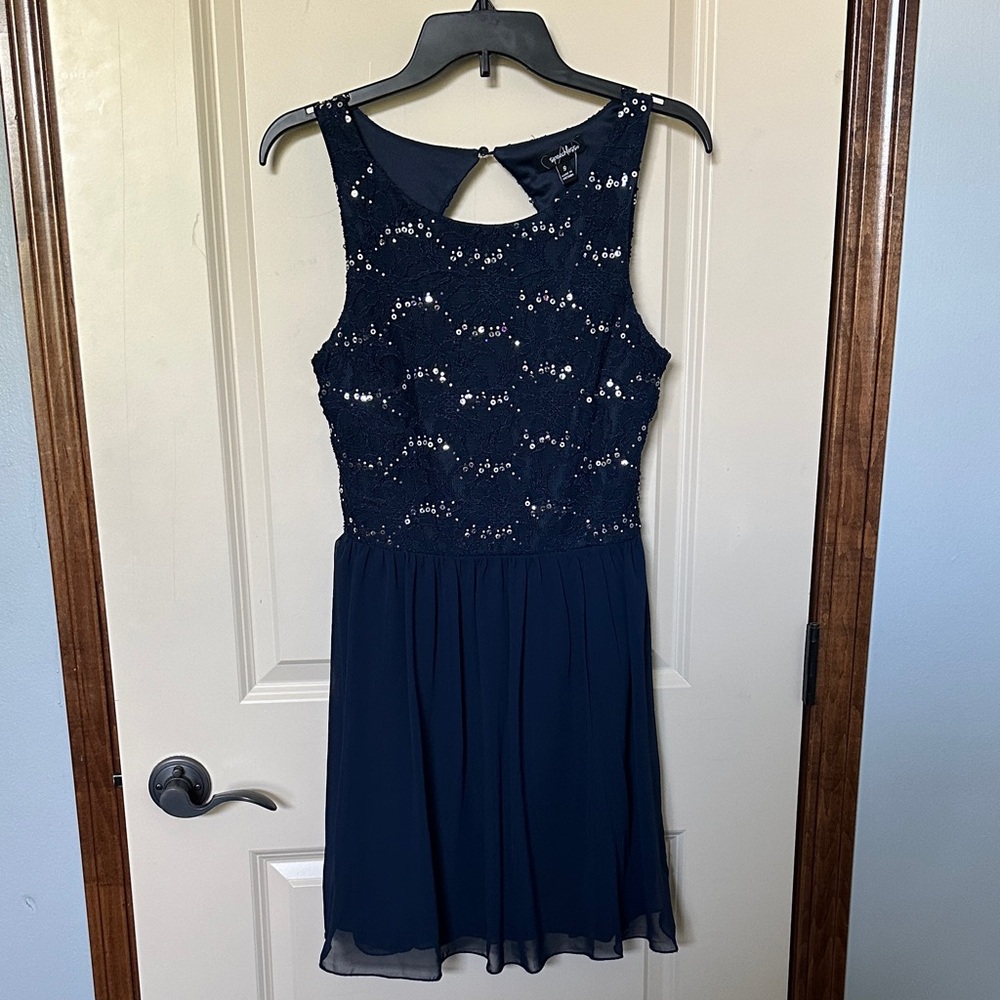 Speechless Navy Lace Dress with Sequins